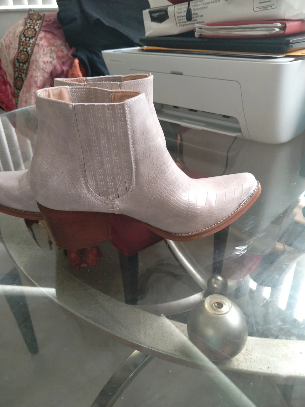 Croc-Embossed Ankle Boots in Light Pink